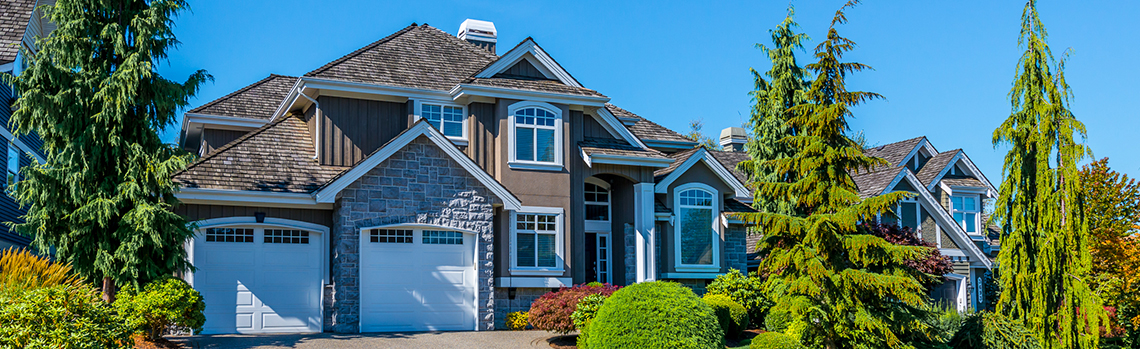 home with pine trees