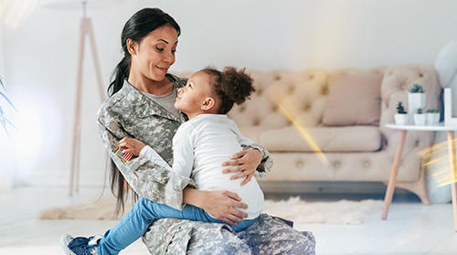 Veteran mom and her daughter hugging